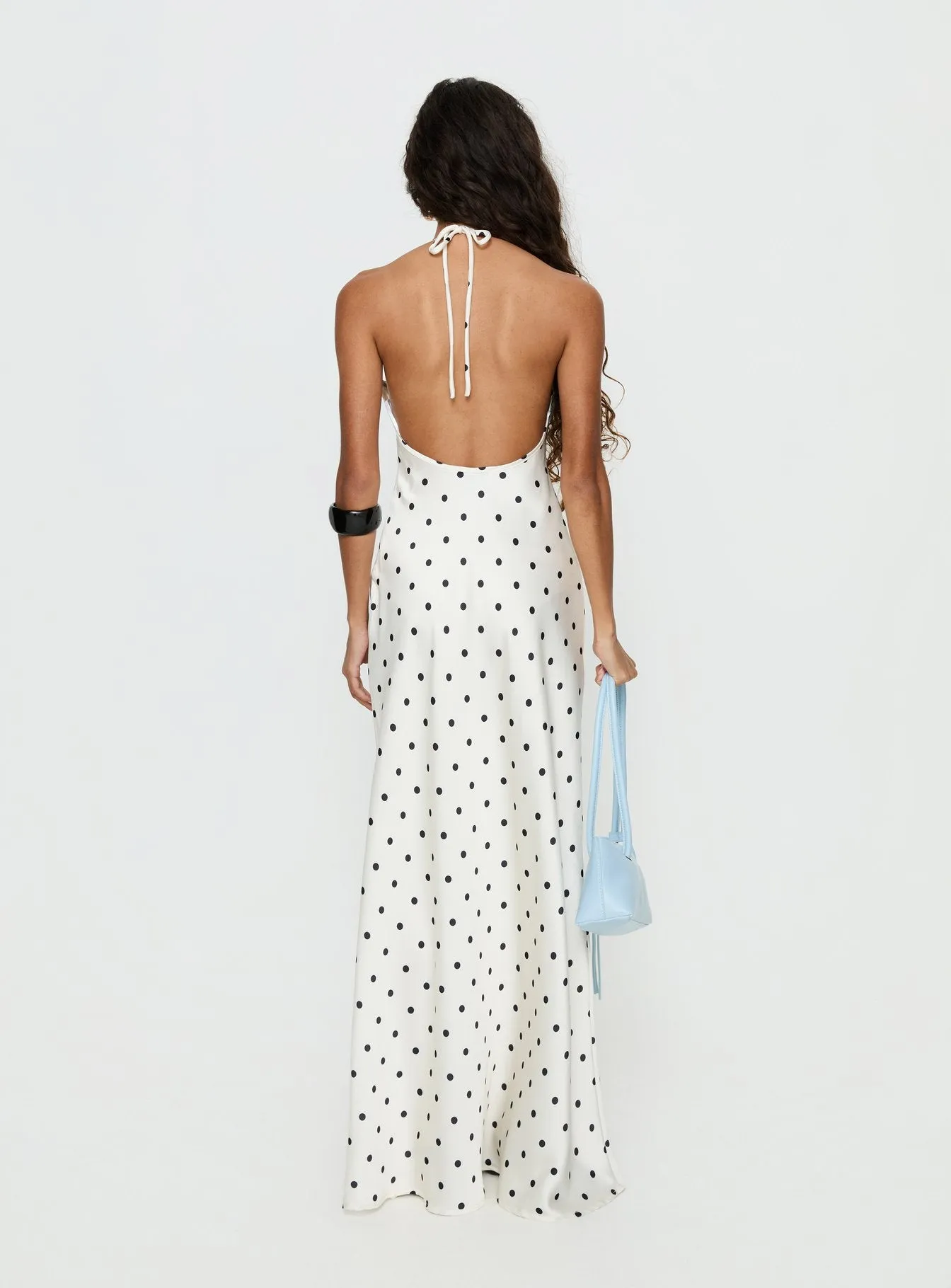 Costella Halter Satin Maxi Dress Cream Polka Dot sold by Princess Polly product image thumbnail 5
