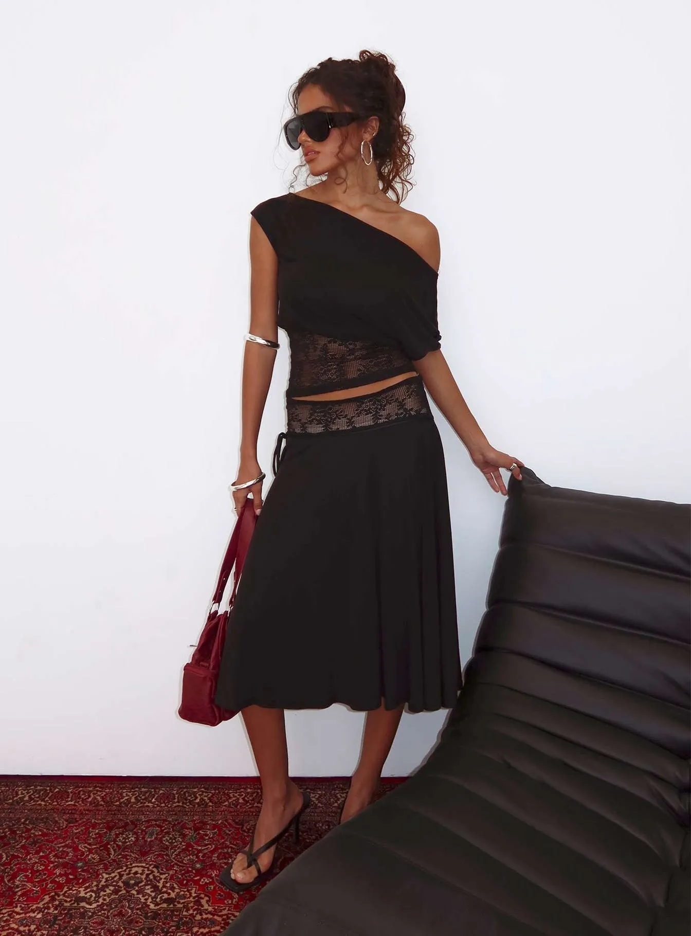 Marienna Lace Midi Skirt Black sold by Princess Polly