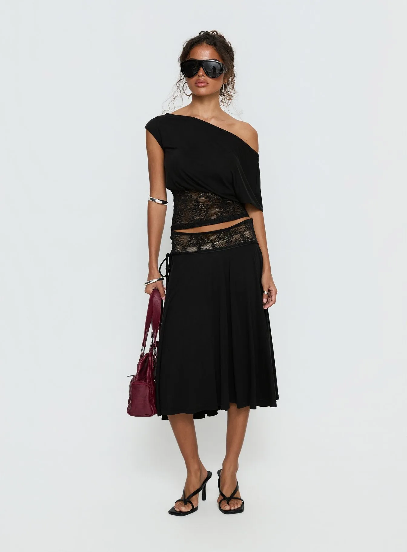 Marienna Lace Midi Skirt Black sold by Princess Polly product image thumbnail 2