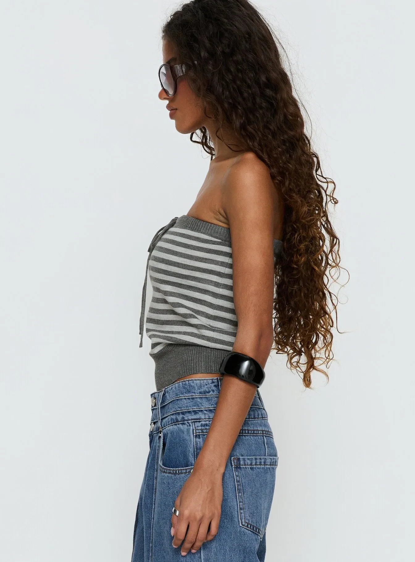 Lissey Strapless Knit Top Grey Stripe sold by Princess Polly product image thumbnail 4