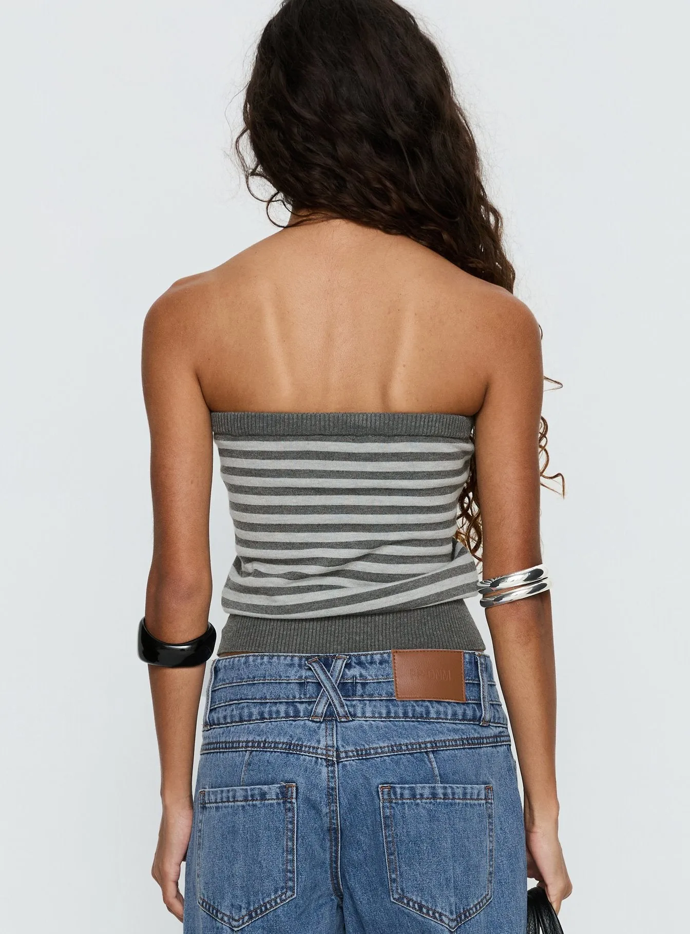 Lissey Strapless Knit Top Grey Stripe sold by Princess Polly product image thumbnail 5