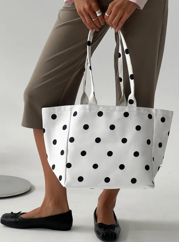 Anetta Tote Bag White Polka sold by Princess Polly