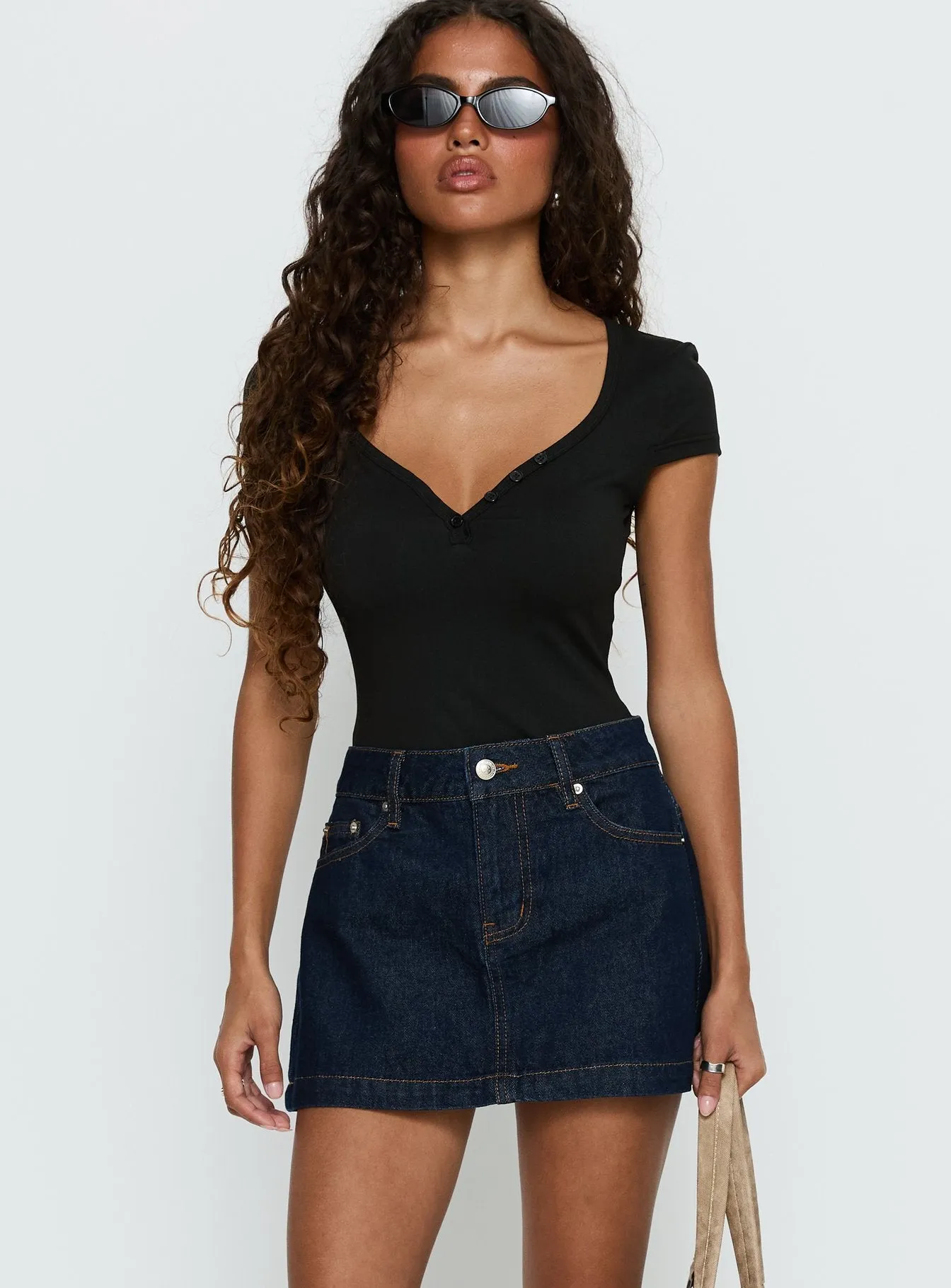 Nicolina Low Rise Denim Mini Skirt Raw Denim sold by Princess Polly product image thumbnail 2