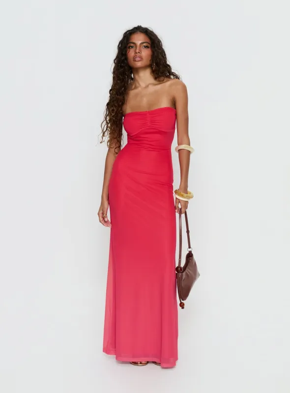 Jesemma Strapless Maxi Dress Hot Pink sold by Princess Polly