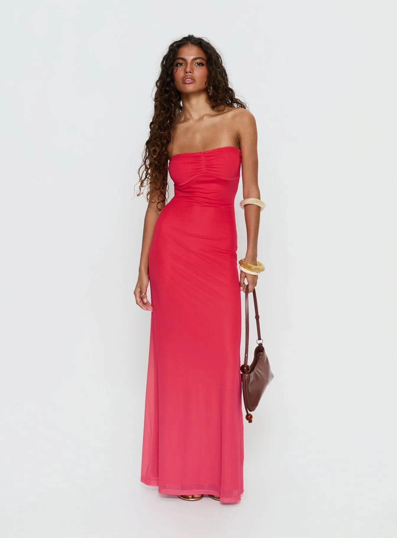 Jesemma Strapless Maxi Dress Hot Pink sold by Princess Polly