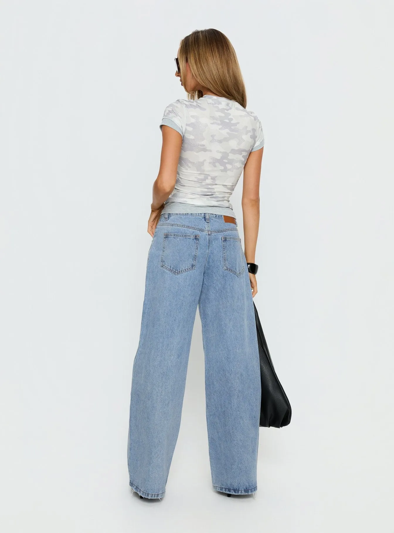 Candi Mid Rise Wide Leg Studded Jeans Light Blue Wash sold by Princess Polly product image thumbnail 5