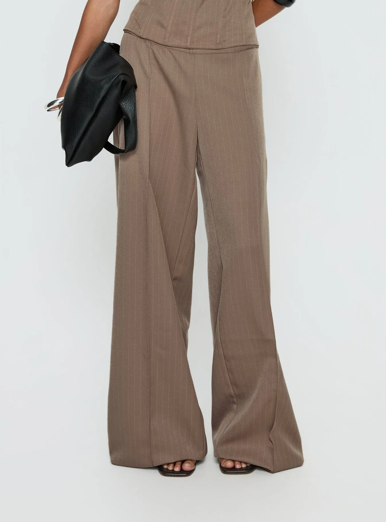 Madelle Mid Rise Straight Leg Pants Brown Pinstripe sold by Princess Polly product image thumbnail 2