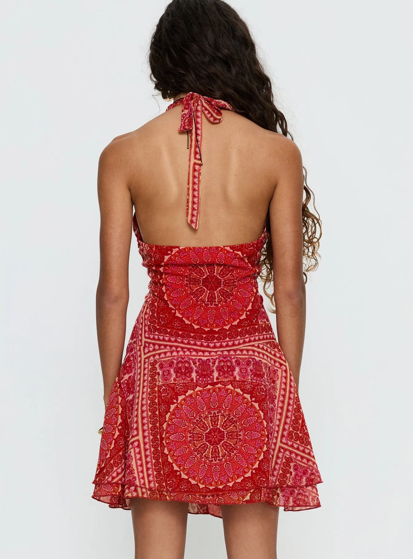 Alvira Halter Mini Dress Red Paisley sold by Princess Polly product image thumbnail 5