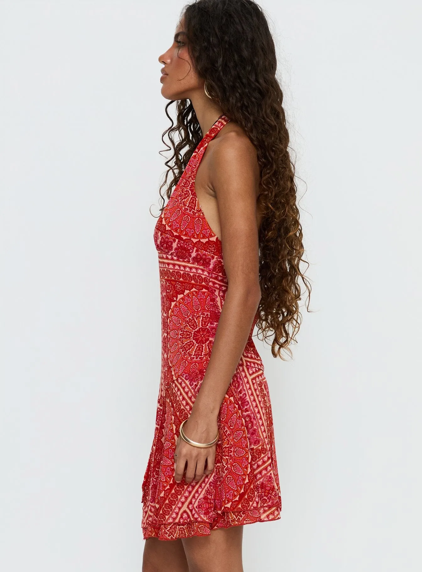 Alvira Halter Mini Dress Red Paisley sold by Princess Polly product image thumbnail 4