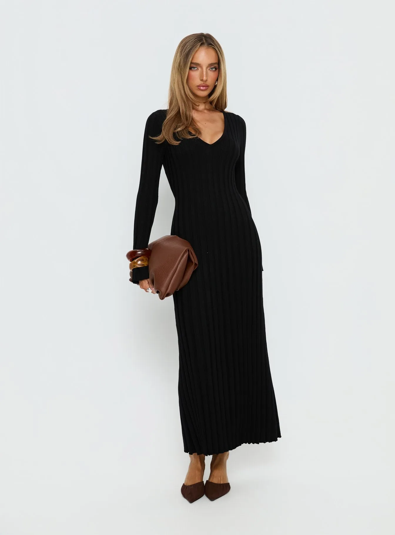 Gratuita Long Sleeve Rib Maxi Dress Black sold by Princess Polly