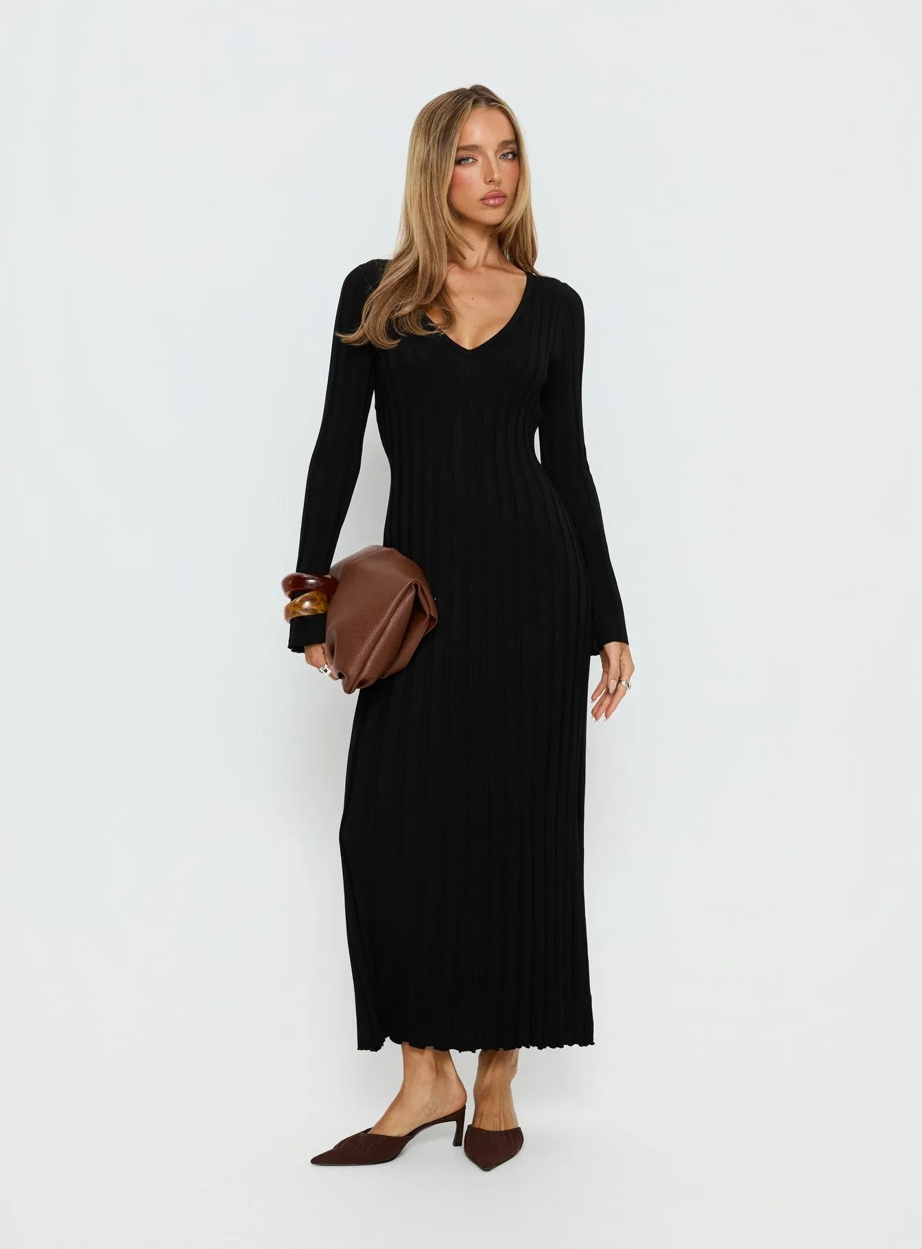 Gratuita Long Sleeve Rib Maxi Dress Black sold by Princess Polly product image thumbnail 2