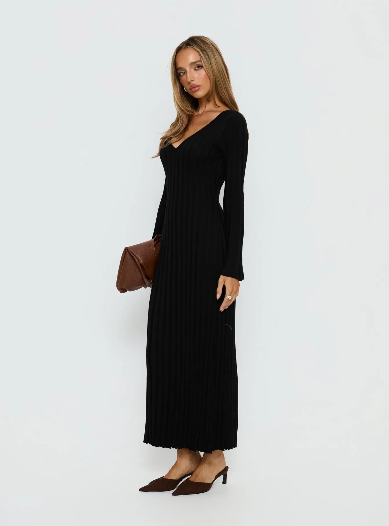 Gratuita Long Sleeve Rib Maxi Dress Black sold by Princess Polly product image thumbnail 3