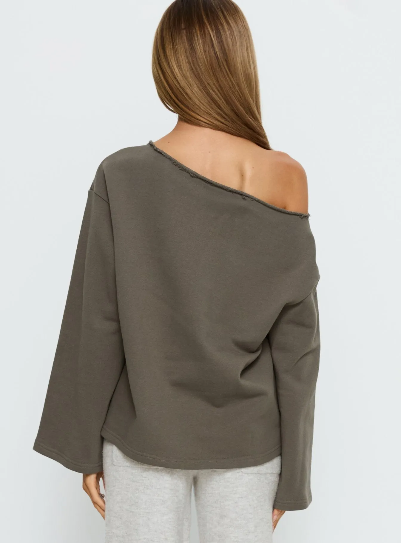 Blue Ridge Mountains Off Shoulder Graphic Sweater Grey sold by Princess Polly product image thumbnail 5