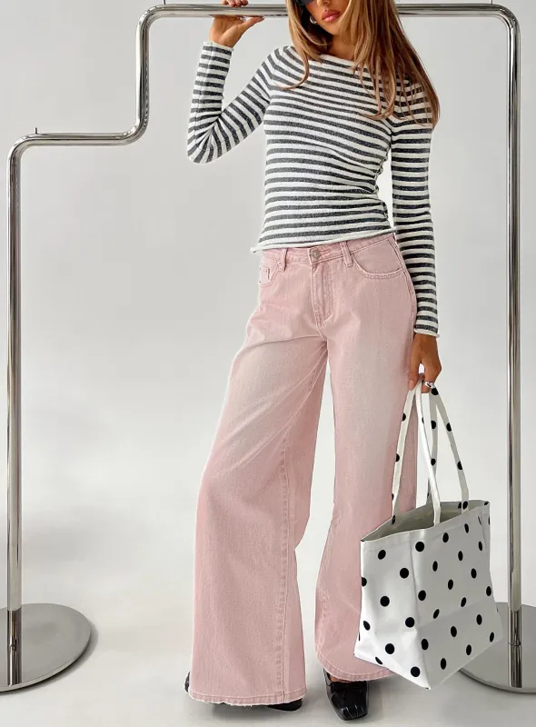 Lucky Dip Mid Rise Straight Leg Jeans Washed Pink sold by Princess Polly