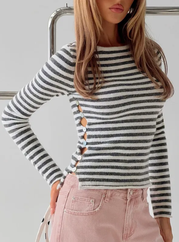 Annalyse Long Sleeve Button Detail Top Stripe sold by Princess Polly