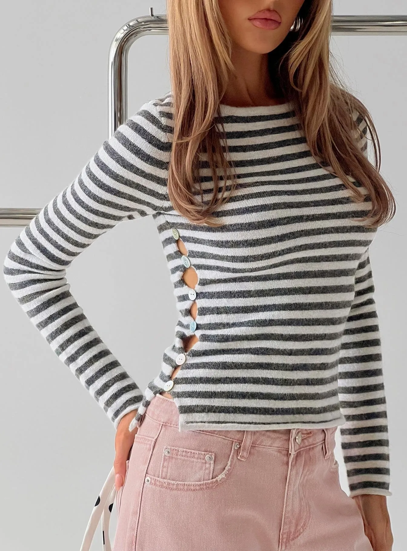 Annalyse Long Sleeve Button Detail Top Stripe sold by Princess Polly