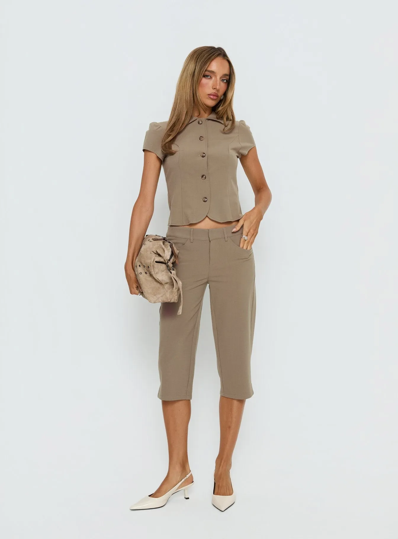 Maorah Button Up Tailored Collared Blouse Top Taupe sold by Princess Polly product image thumbnail 3