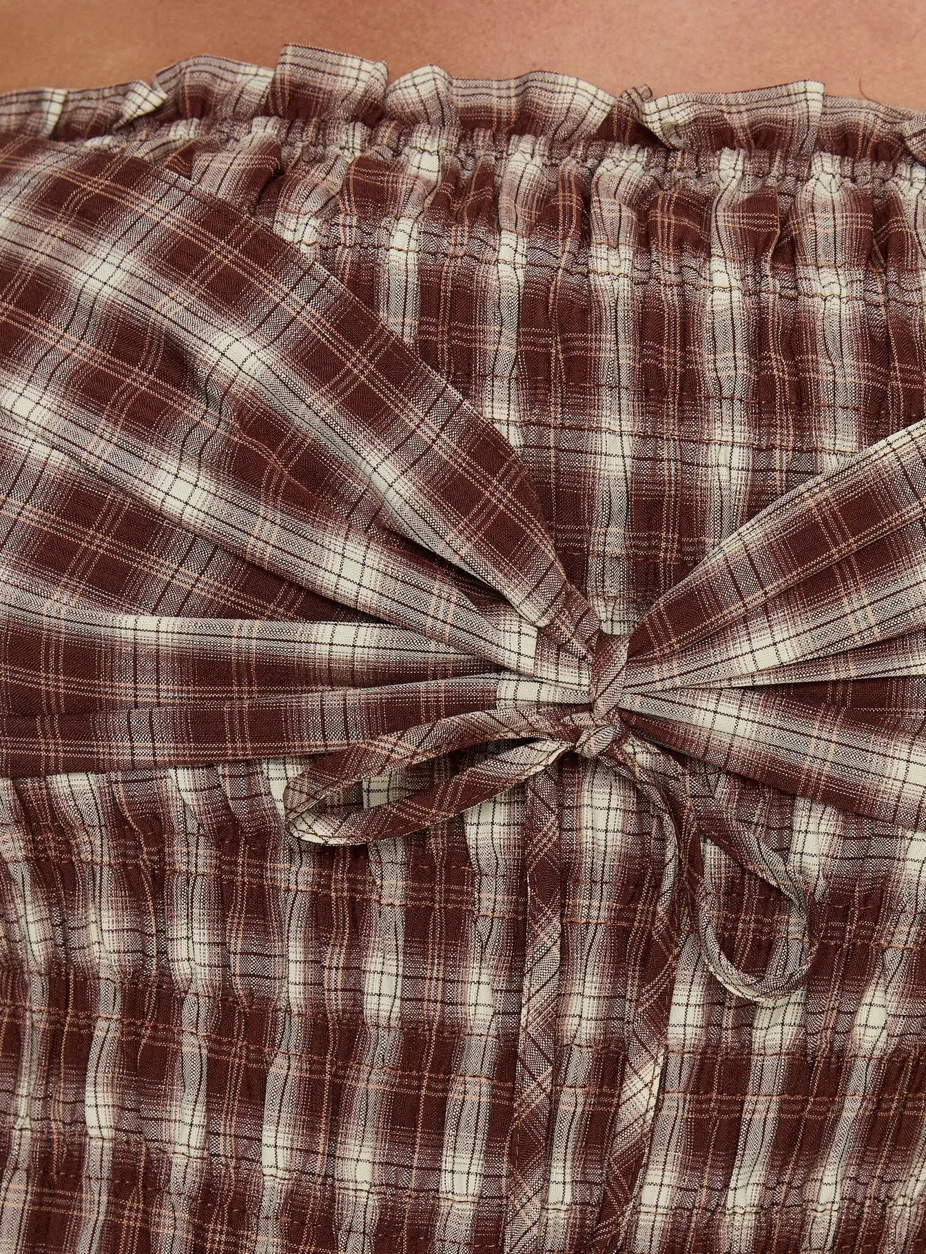 Avalynn Off Shoulder Shirred Top Brown Check Curve sold by Princess Polly product image thumbnail 5