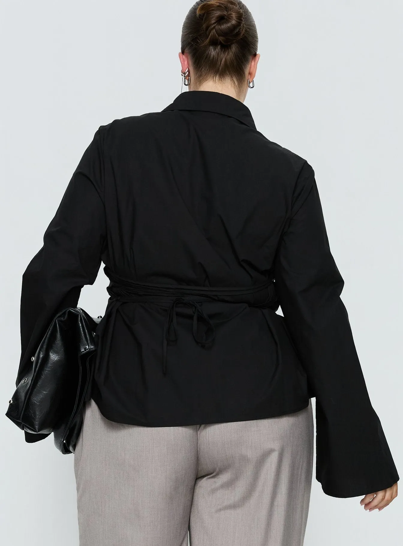 Eryx Tie Back Button Up Top Black Curve sold by Princess Polly product image thumbnail 5