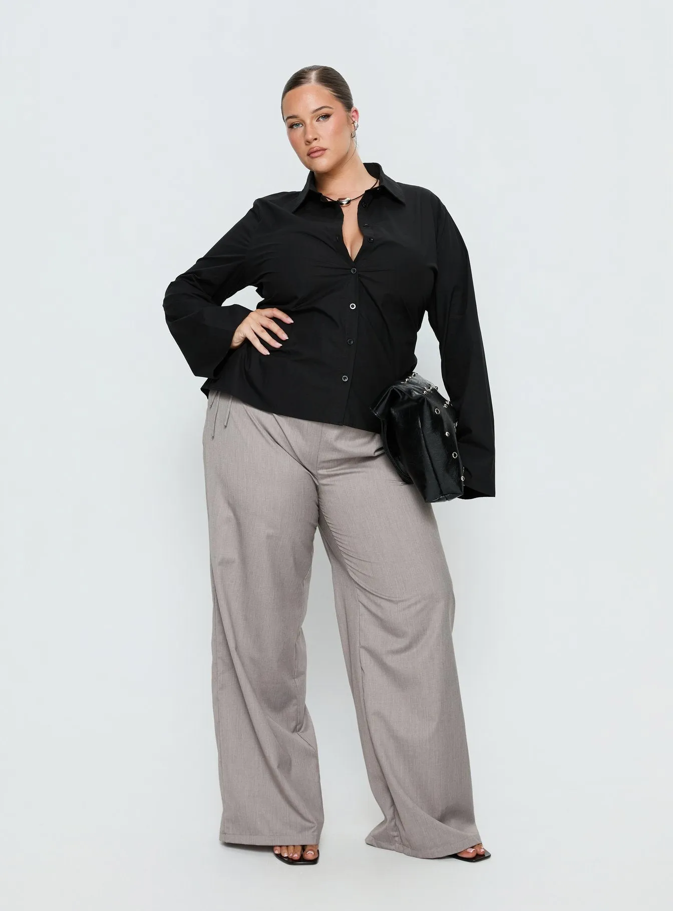 Eryx Tie Back Button Up Top Black Curve sold by Princess Polly product image thumbnail 3