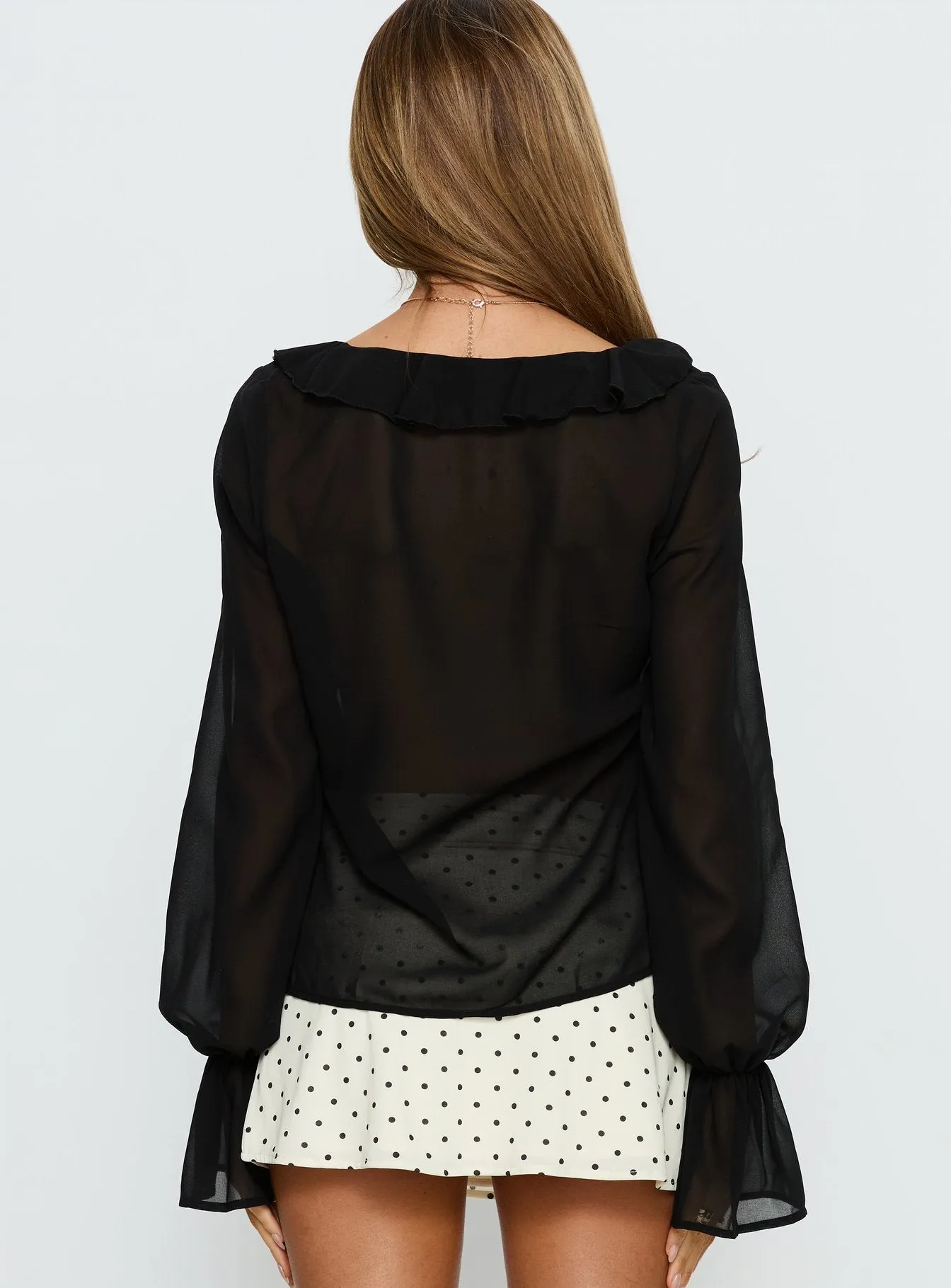 Taraya Sheer Ruffle Blouse Top Black sold by Princess Polly product image thumbnail 4
