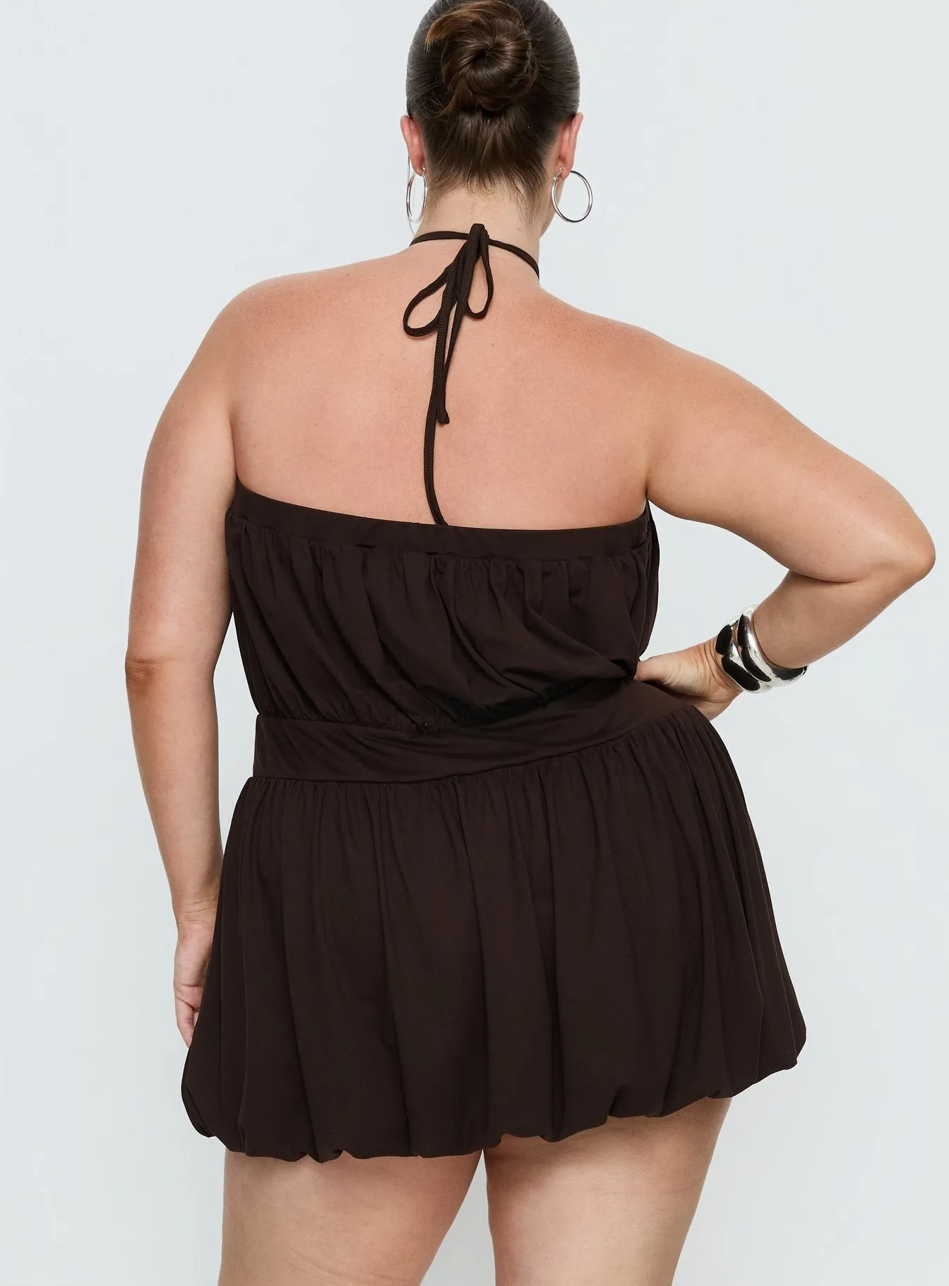 Sunnee Eyelet Detail Playsuit Brown Curve sold by Princess Polly product image thumbnail 5