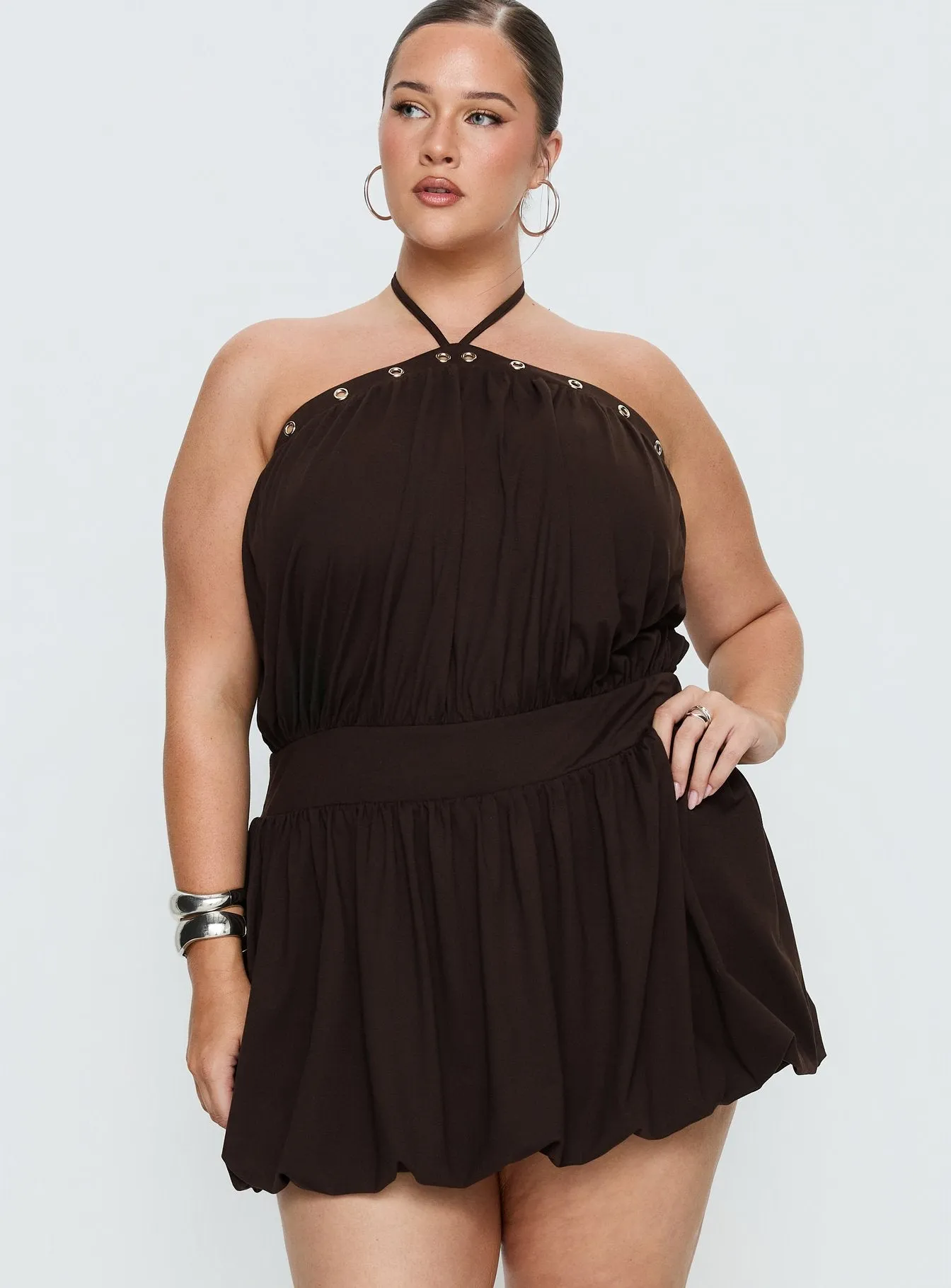 Sunnee Eyelet Detail Playsuit Brown Curve sold by Princess Polly product image thumbnail 2