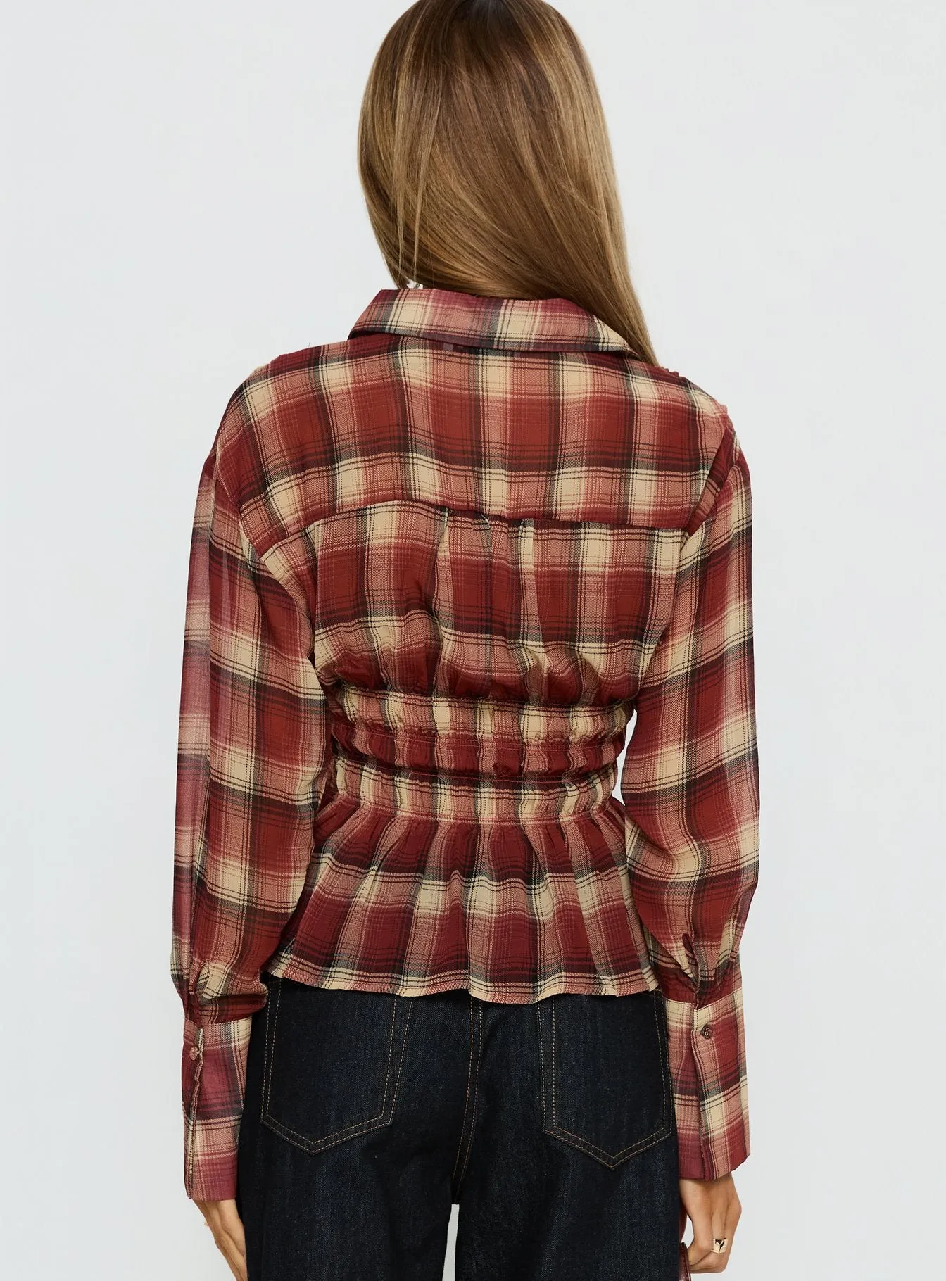 As You Are Shirred Button Up Top Red Check sold by Princess Polly product image thumbnail 4