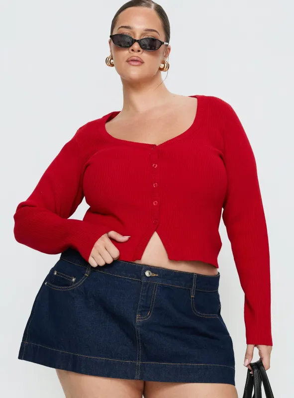 Sorenna Long Sleeve Top Red Curve sold by Princess Polly
