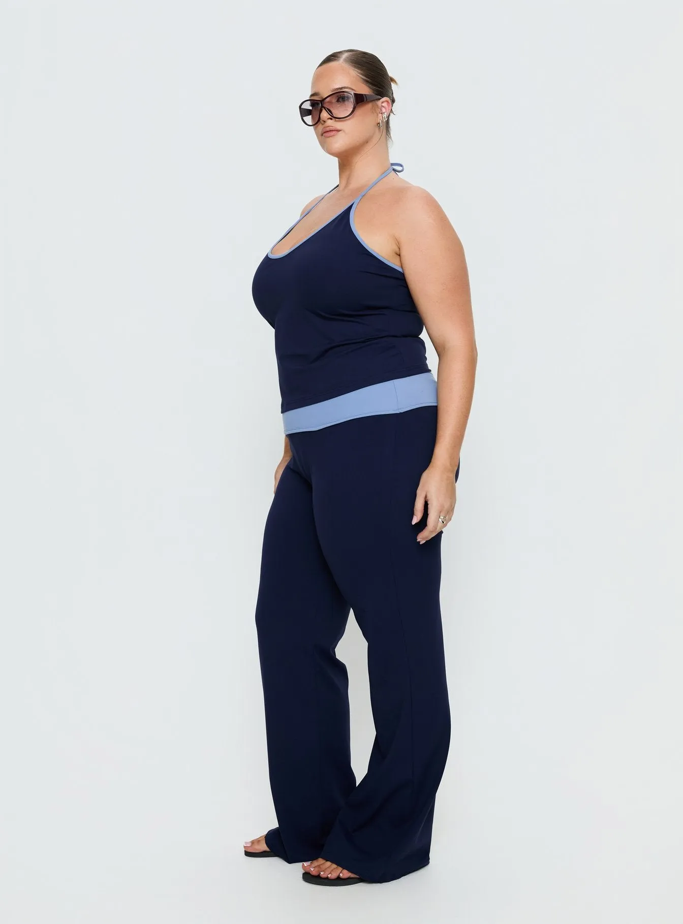 Kobee Jersey Flare Pants Navy / Light Blue Curve sold by Princess Polly product image thumbnail 4