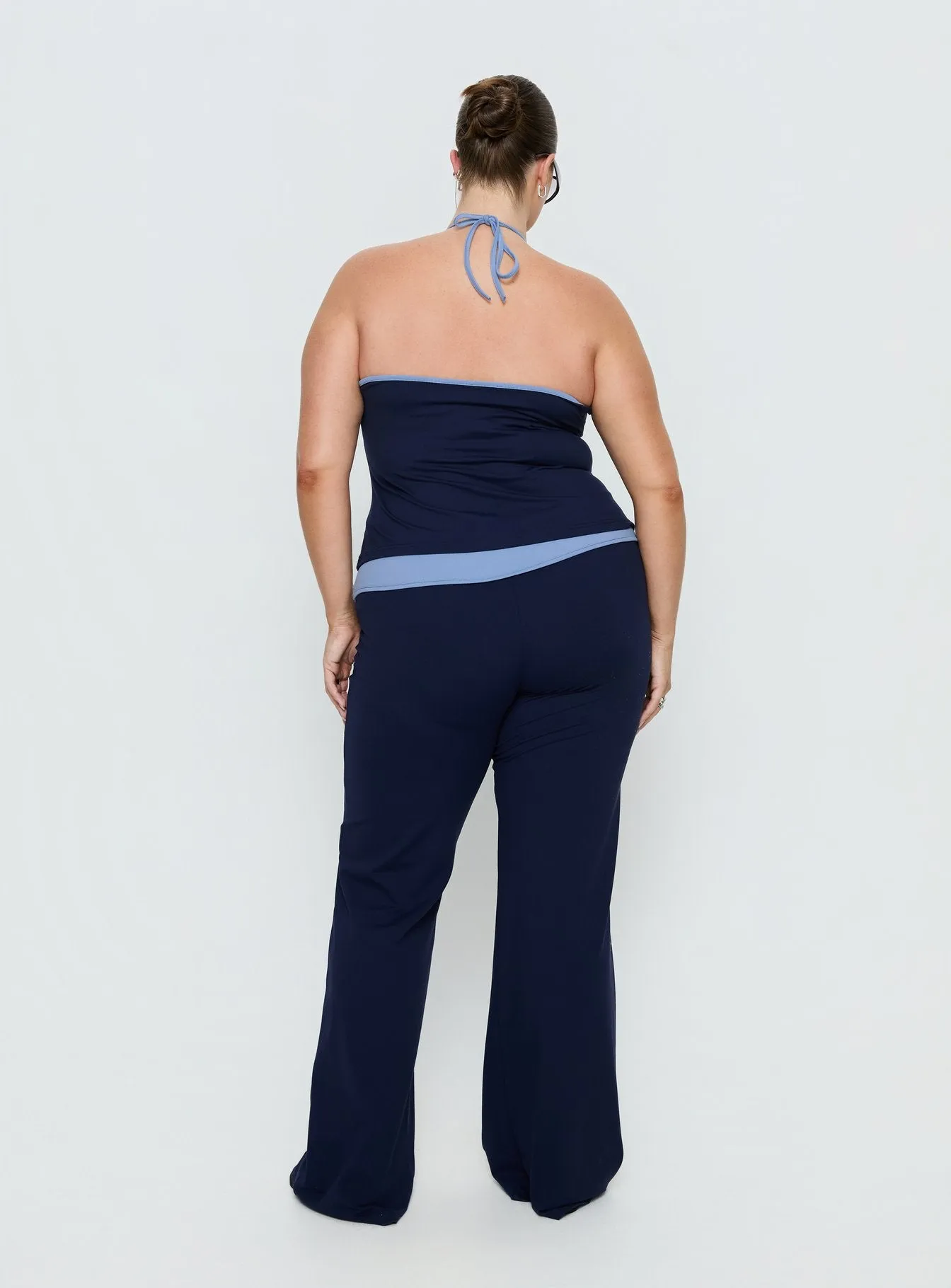 Kobee Jersey Flare Pants Navy / Light Blue Curve sold by Princess Polly product image thumbnail 5