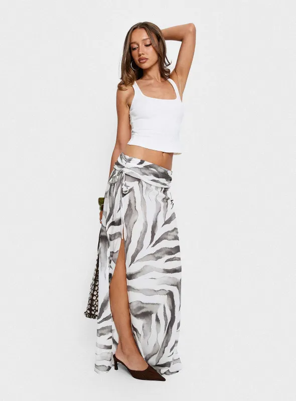 Kiden Split Maxi Skirt Zebra sold by Princess Polly