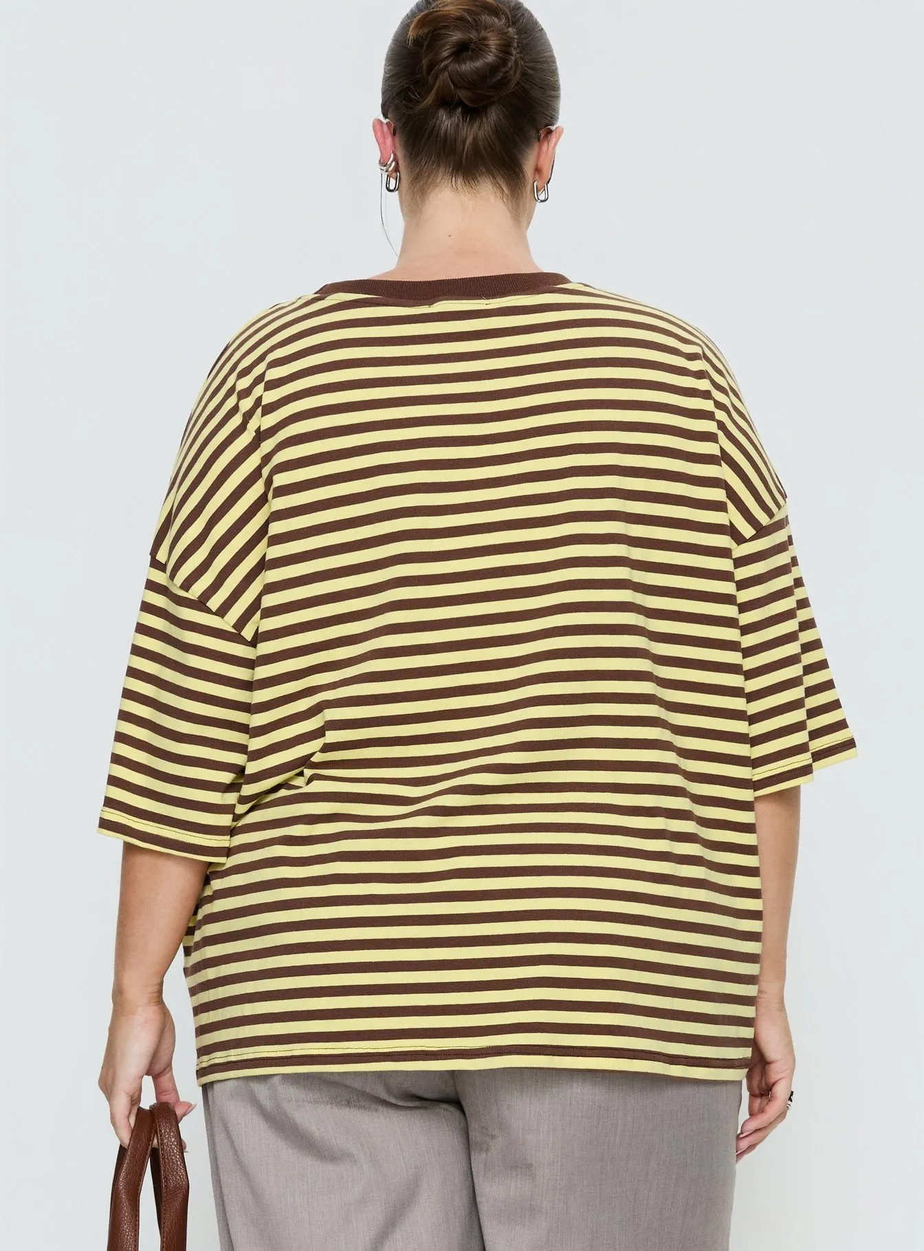 Settle Down Short Sleeve Top Yellow / Brown Stripe Curve sold by Princess Polly product image thumbnail 5