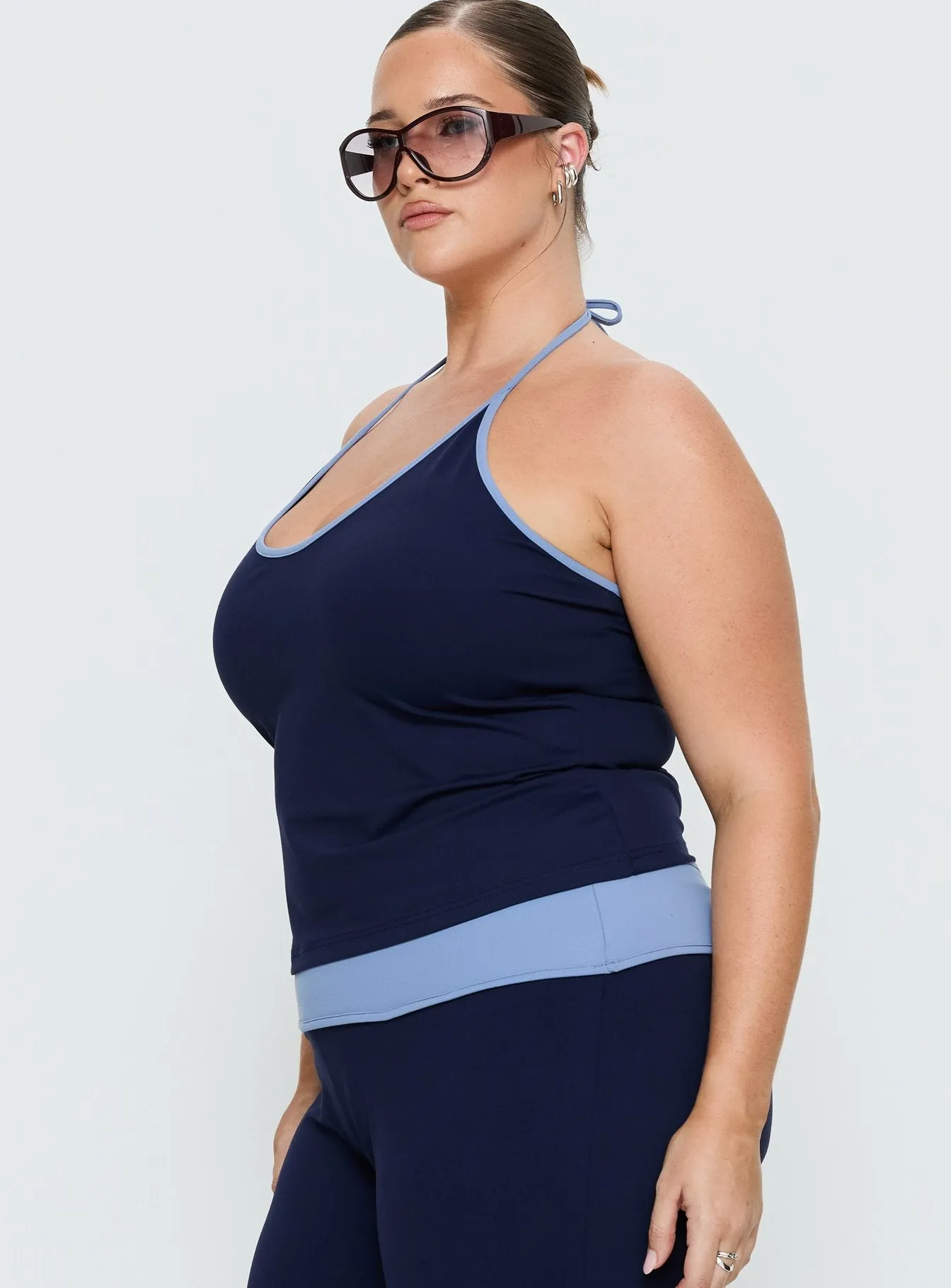 Kobee Jersey Halter Top Navy / Light Blue Curve sold by Princess Polly product image thumbnail 4