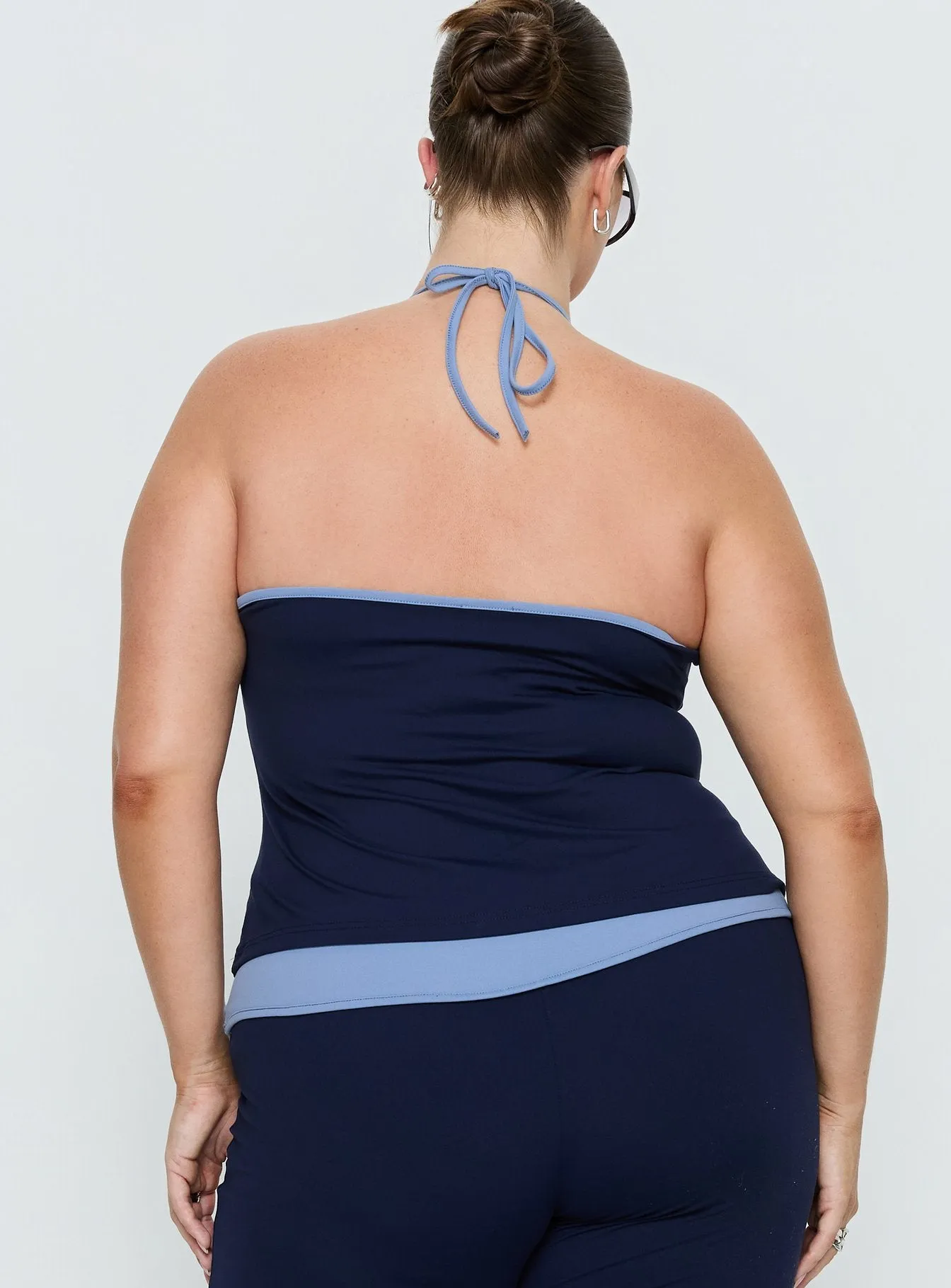 Kobee Jersey Halter Top Navy / Light Blue Curve sold by Princess Polly product image thumbnail 5
