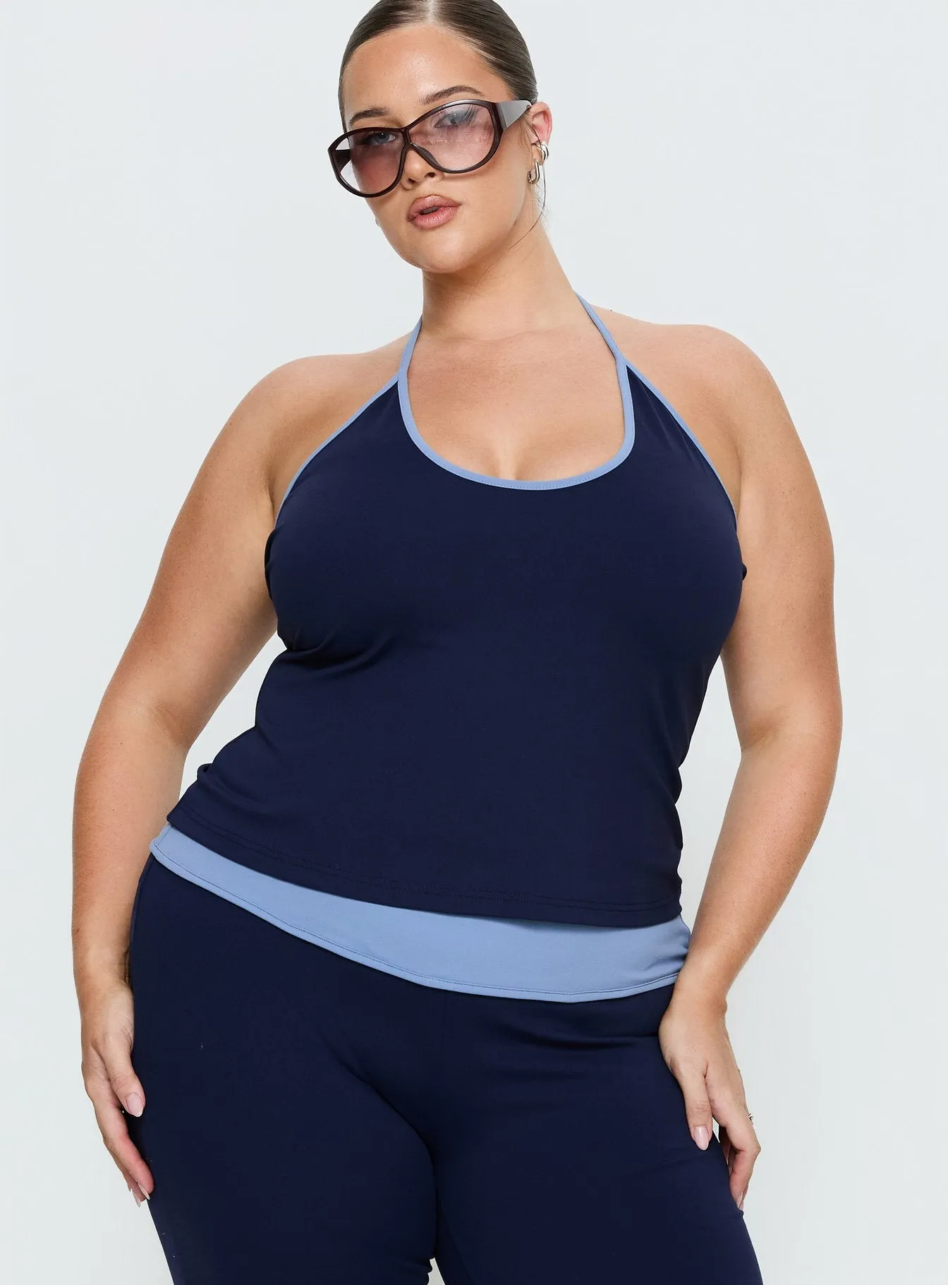 Kobee Jersey Halter Top Navy / Light Blue Curve sold by Princess Polly product image thumbnail 2