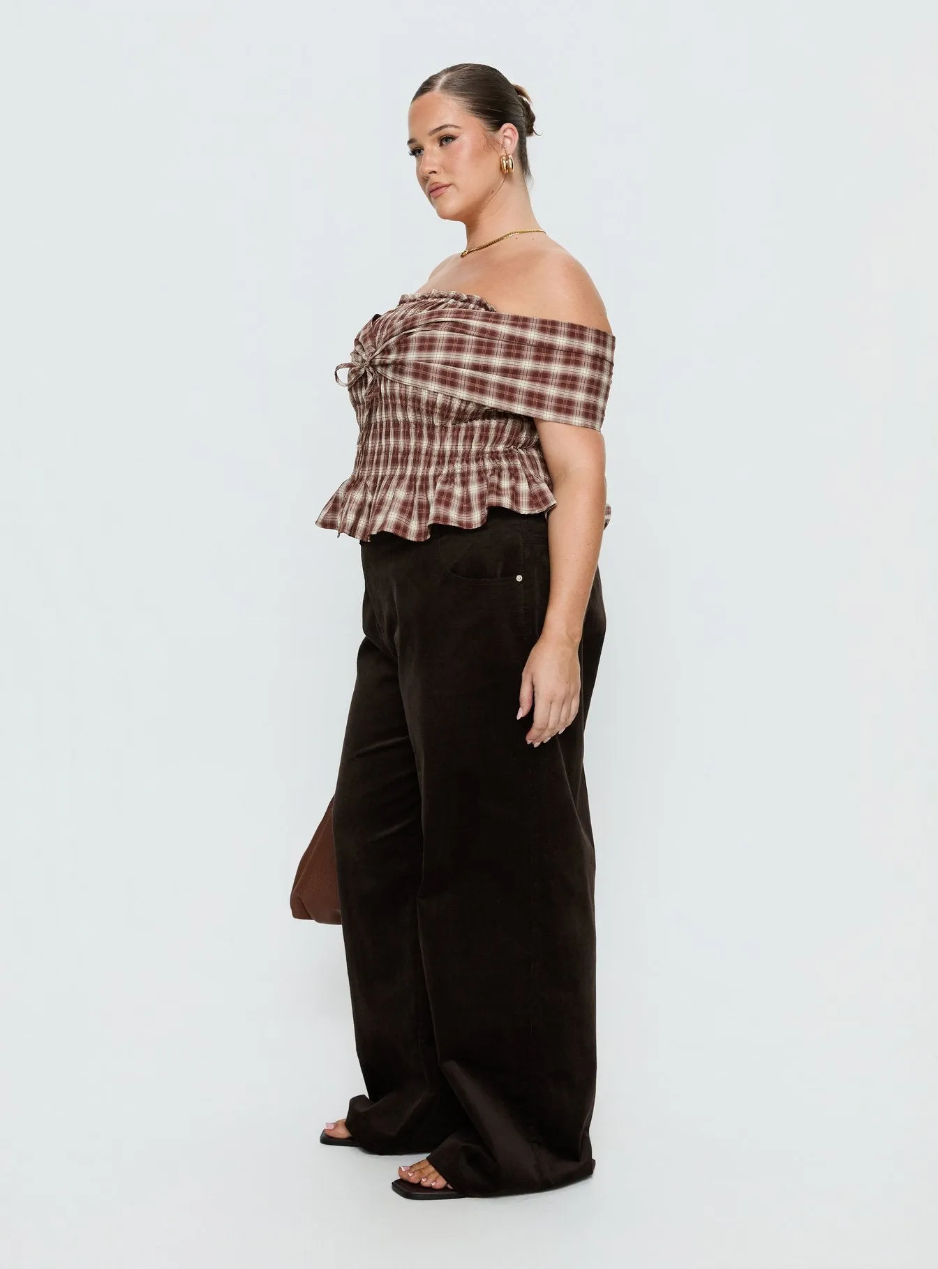 Kenza Wide Leg Corduroy Pant Brown Curve sold by Princess Polly product image thumbnail 3