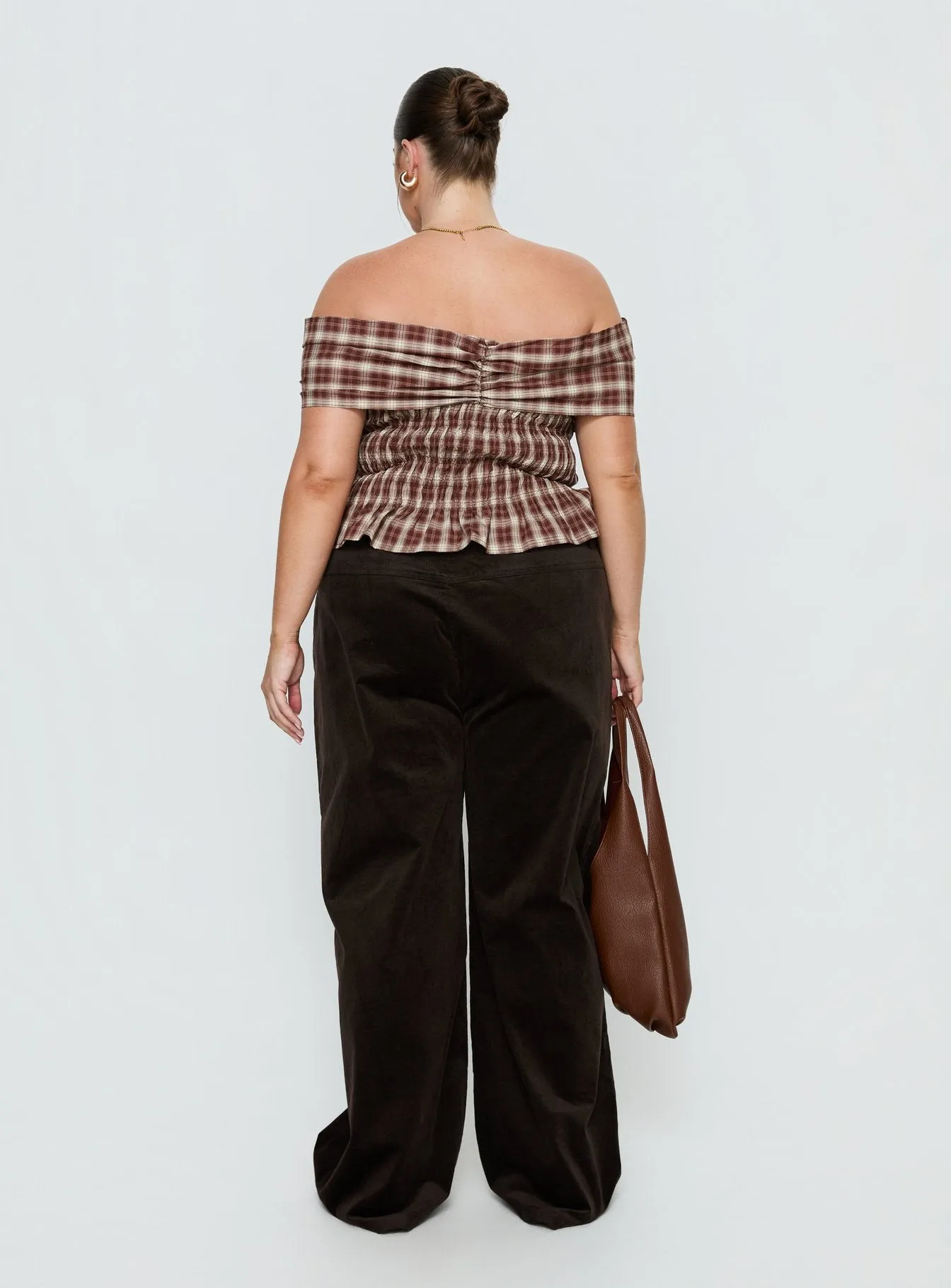 Kenza Wide Leg Corduroy Pant Brown Curve sold by Princess Polly product image thumbnail 4