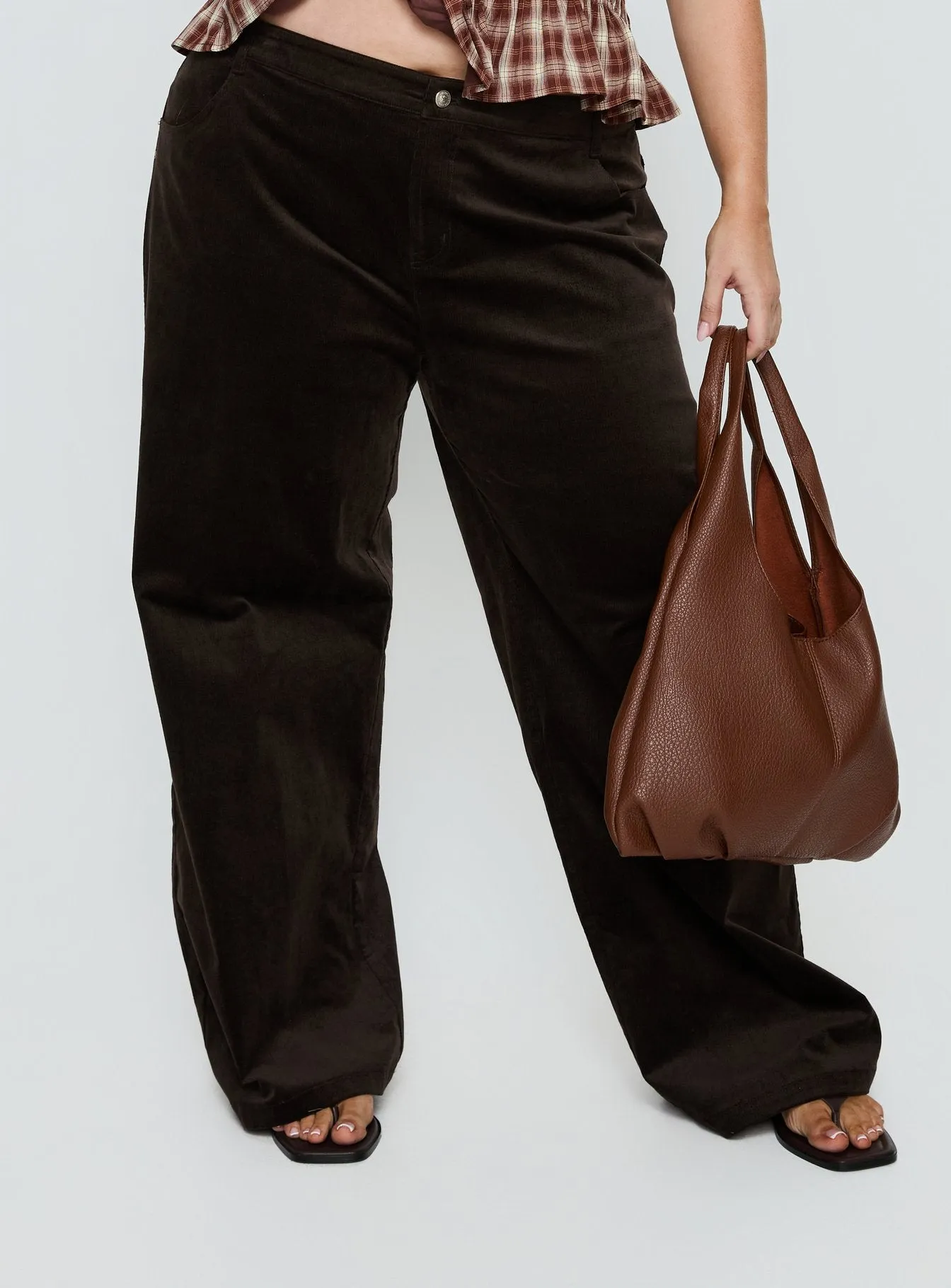 Kenza Wide Leg Corduroy Pant Brown Curve sold by Princess Polly