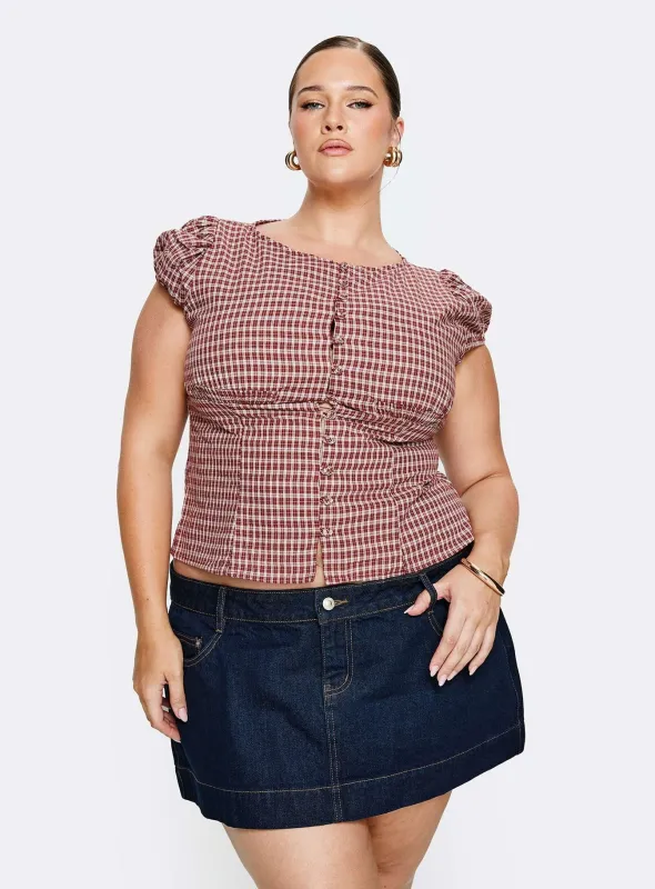 Warna Low Rise Denim Mini Skirt Dark Wash Curve sold by Princess Polly