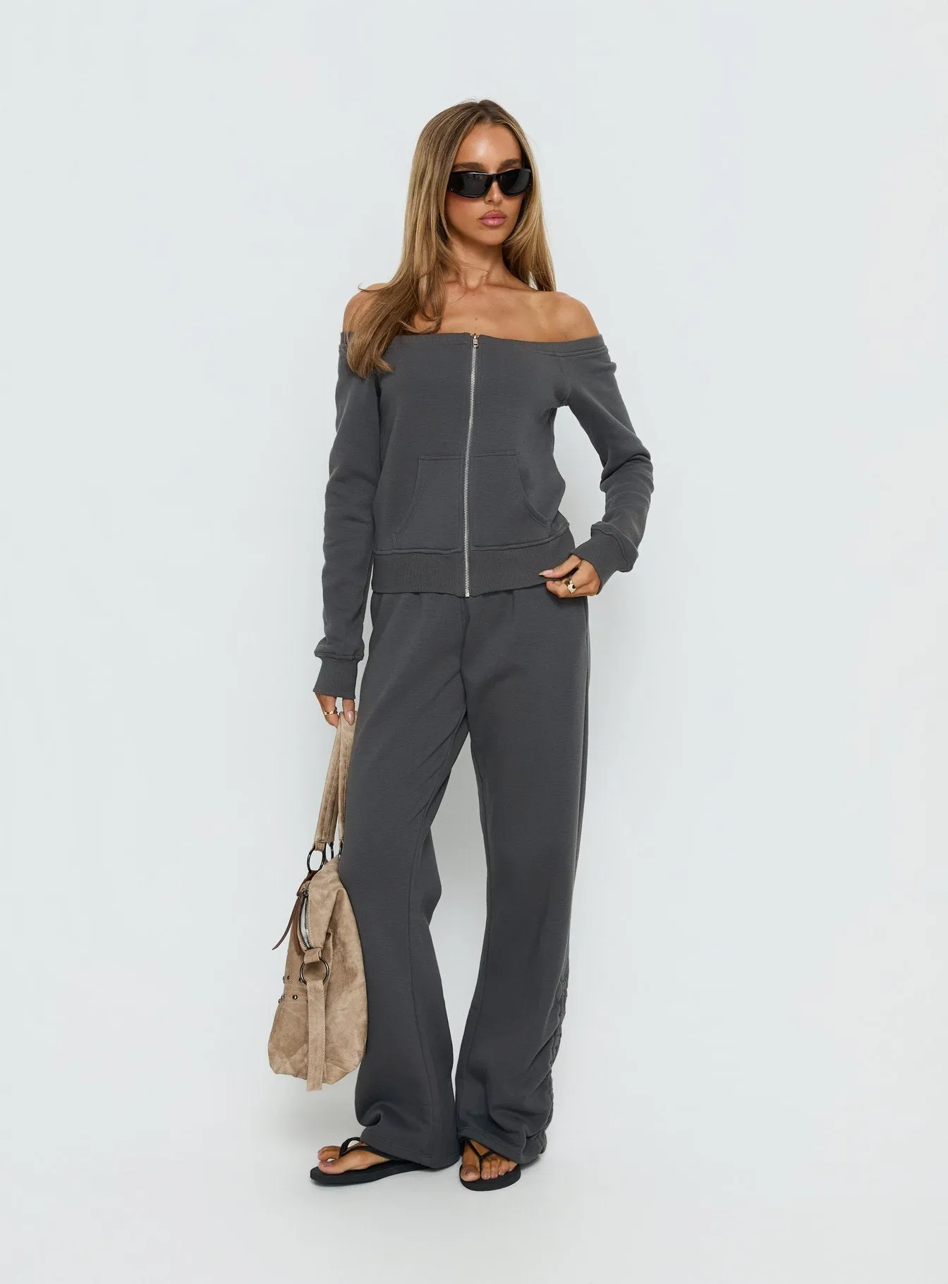 Airazo Off Shoulder Zip Through Jumper Grey sold by Princess Polly product image thumbnail 3