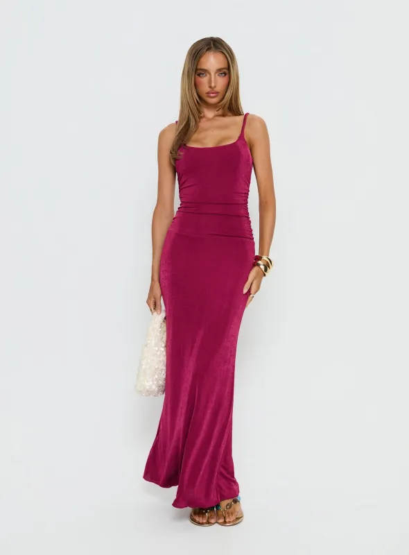 Lavonne Ruched Maxi Dress Plum sold by Princess Polly