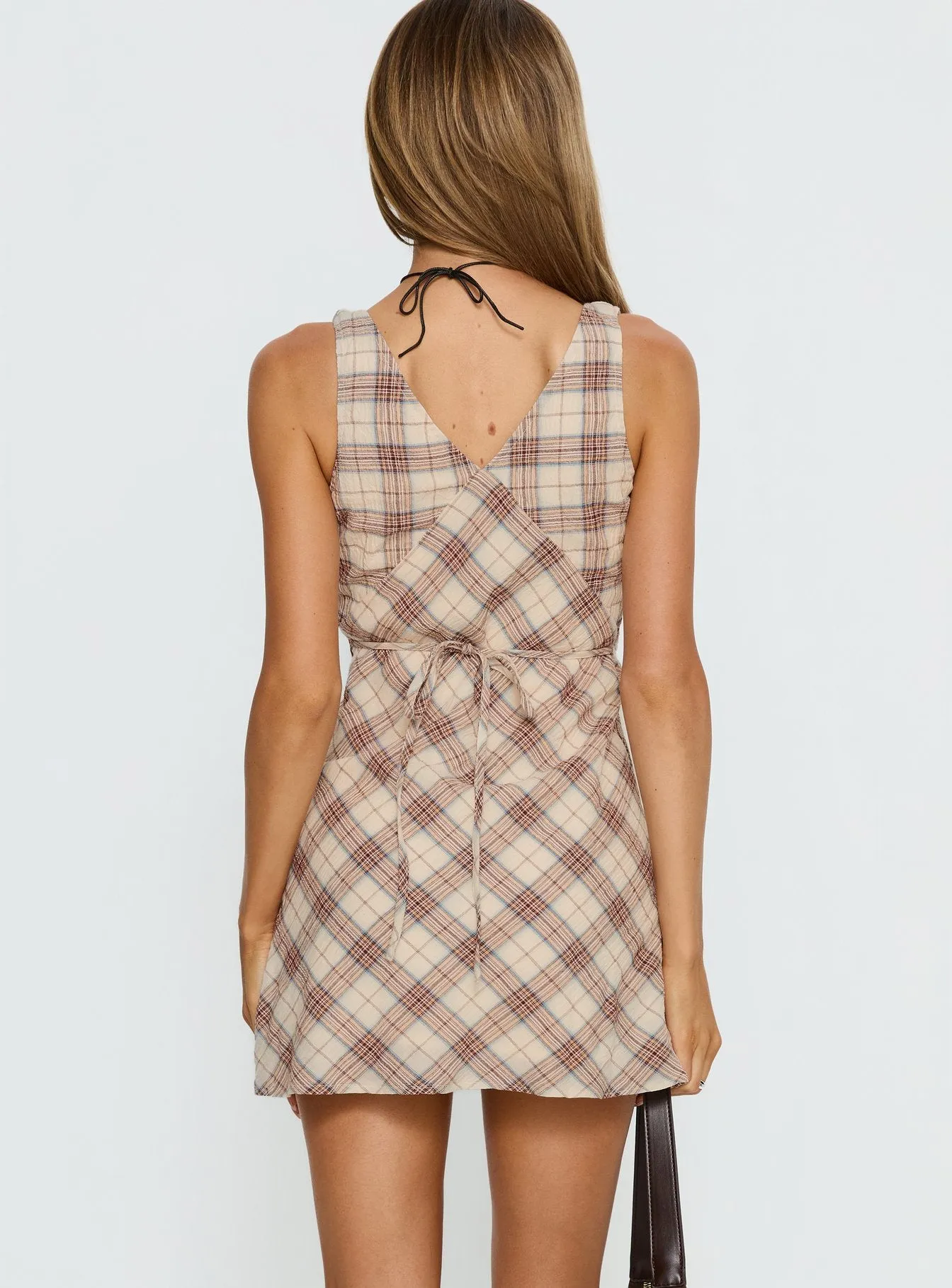 Nellie Mini Dress Beige Plaid sold by Princess Polly product image thumbnail 5