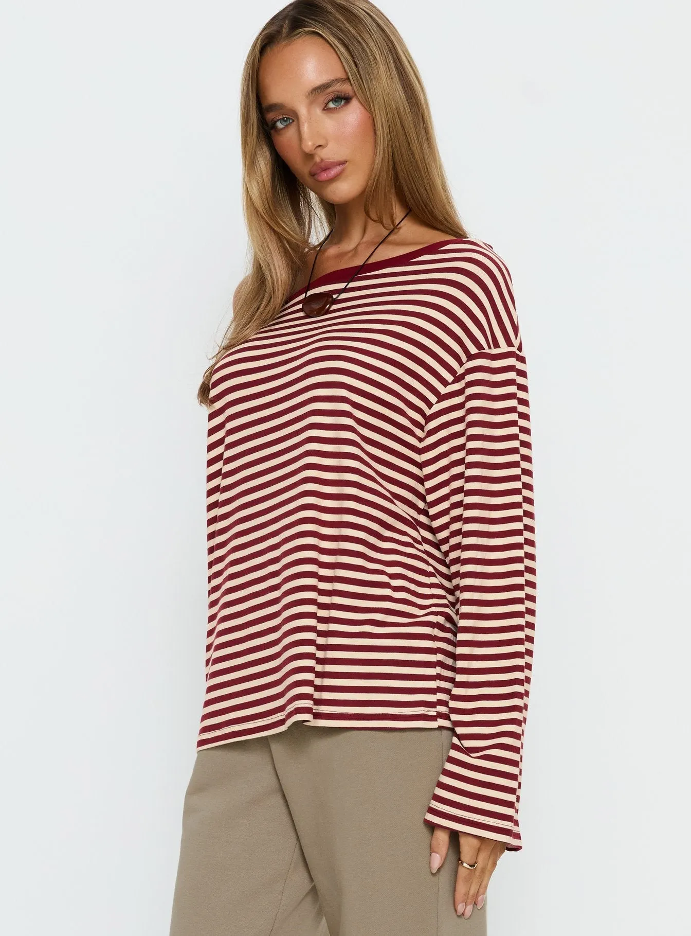 Ralyssa Off Shoulder Long Sleeve Top Red Stripe sold by Princess Polly product image thumbnail 4