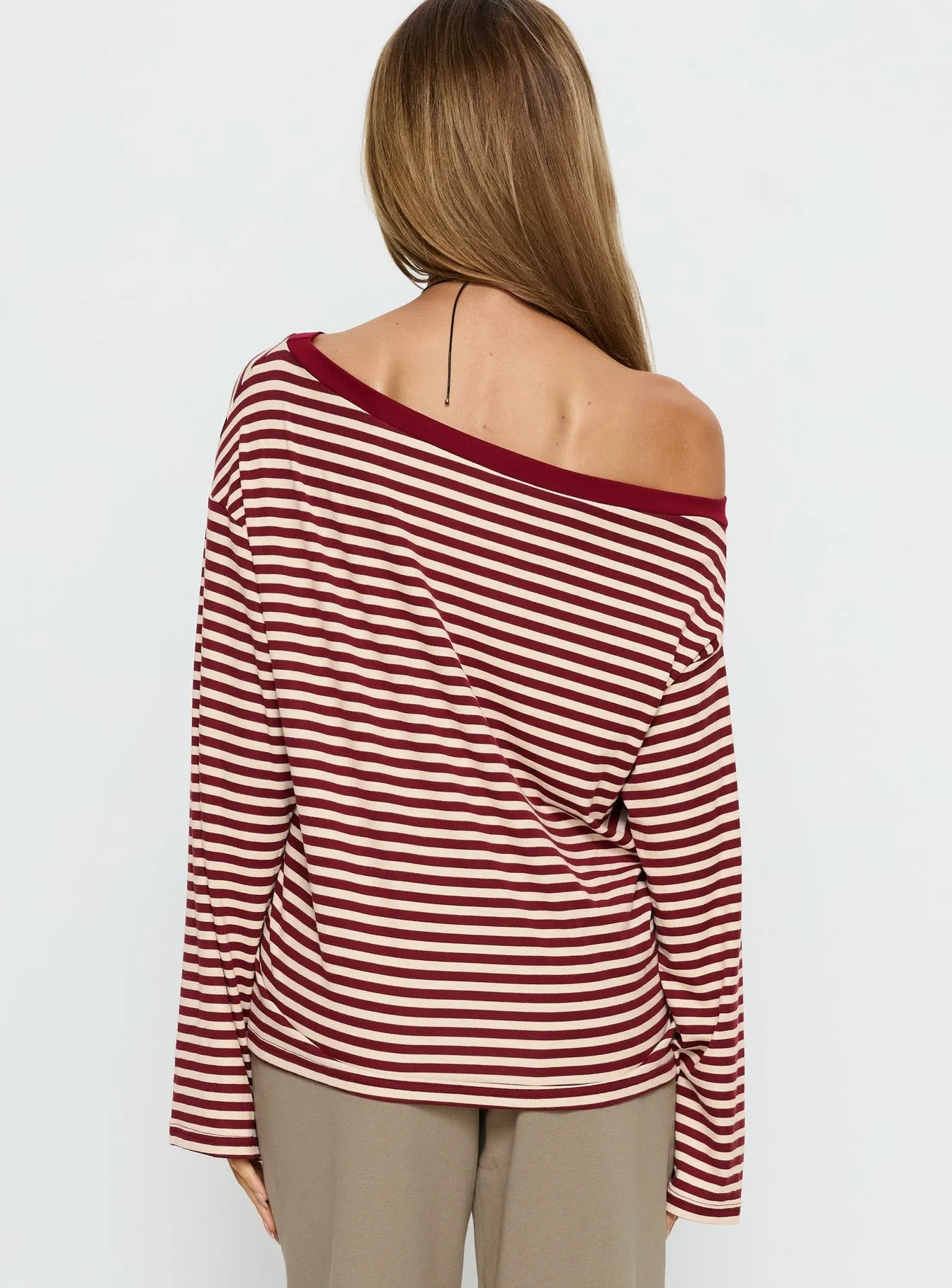 Ralyssa Off Shoulder Long Sleeve Top Red Stripe sold by Princess Polly product image thumbnail 5
