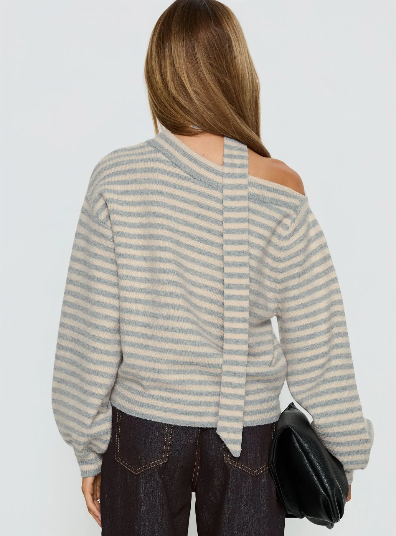 Ruthi Scarf Off Shoulder Knit Sweater Neutral Stripe sold by Princess Polly product image thumbnail 5