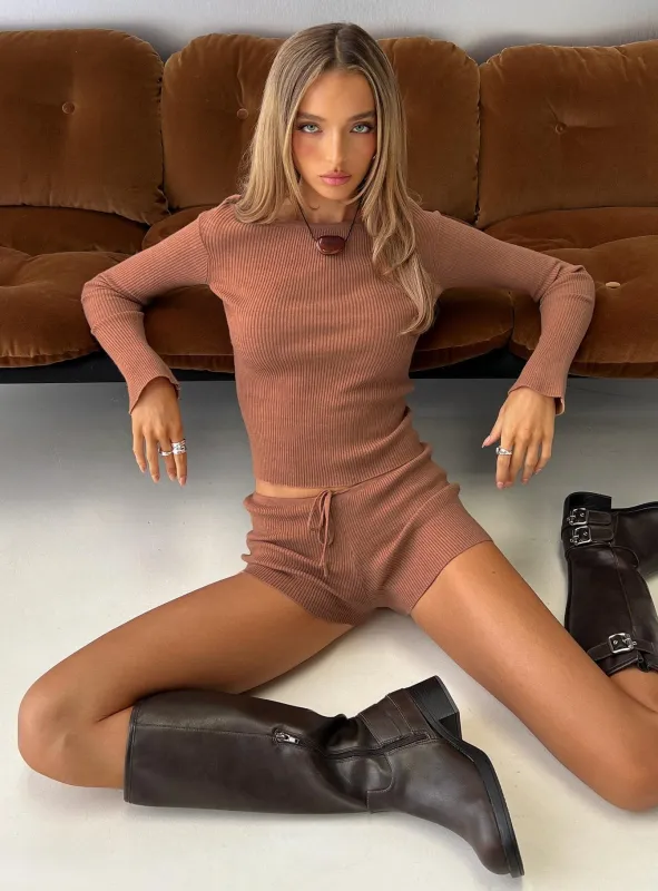 Ahani Low Rise Knit Shorts Mocha sold by Princess Polly