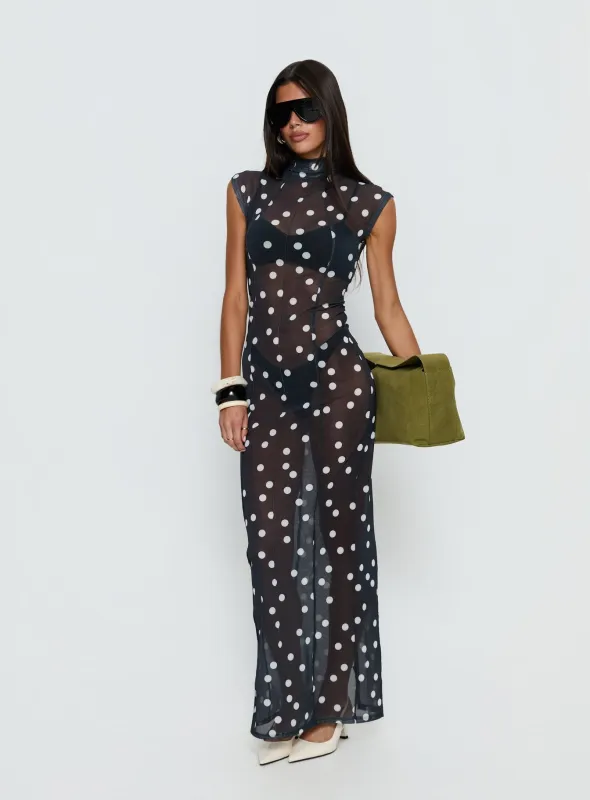Redefined Maxi Dress Noir Polka sold by Princess Polly