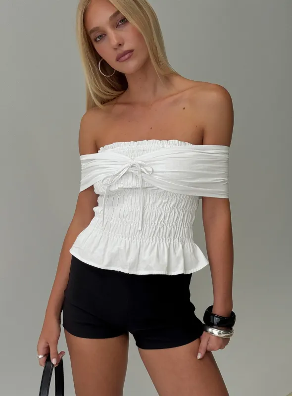 Avalynn Off Shoulder Shirred Top White sold by Princess Polly