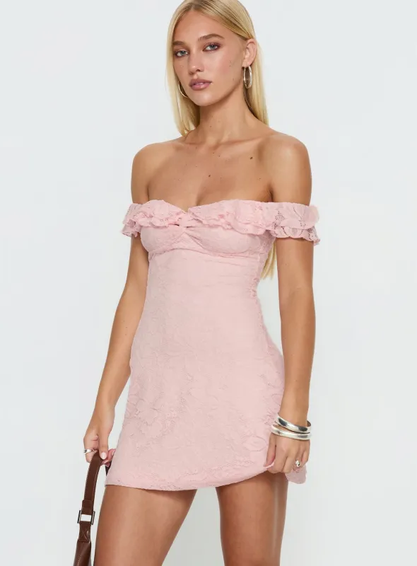 Anabeila Strapless Frill Mini Dress Light Pink sold by Princess Polly